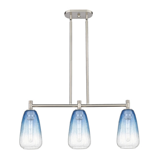 Innovations Brookhaven Almond 33in 3-Light Island Light | Industrial Satin Nickel and Sapphire Blue Glass | Kitchen Island | Model 434-3I-SN-G480-6SB