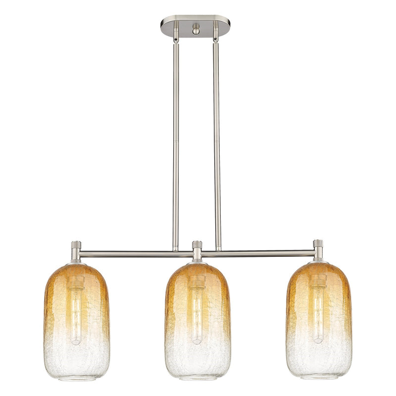 Innovations Brookhaven Cloche 34in 3-Light Island Light | Industrial Satin Nickel and Amber Glass | Kitchen Island | Model 434-3I-SN-G482-7AM