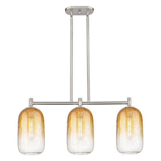 Innovations Brookhaven Cloche 34in 3-Light Island Light | Industrial Satin Nickel and Amber Glass | Kitchen Island | Model 434-3I-SN-G482-7AM