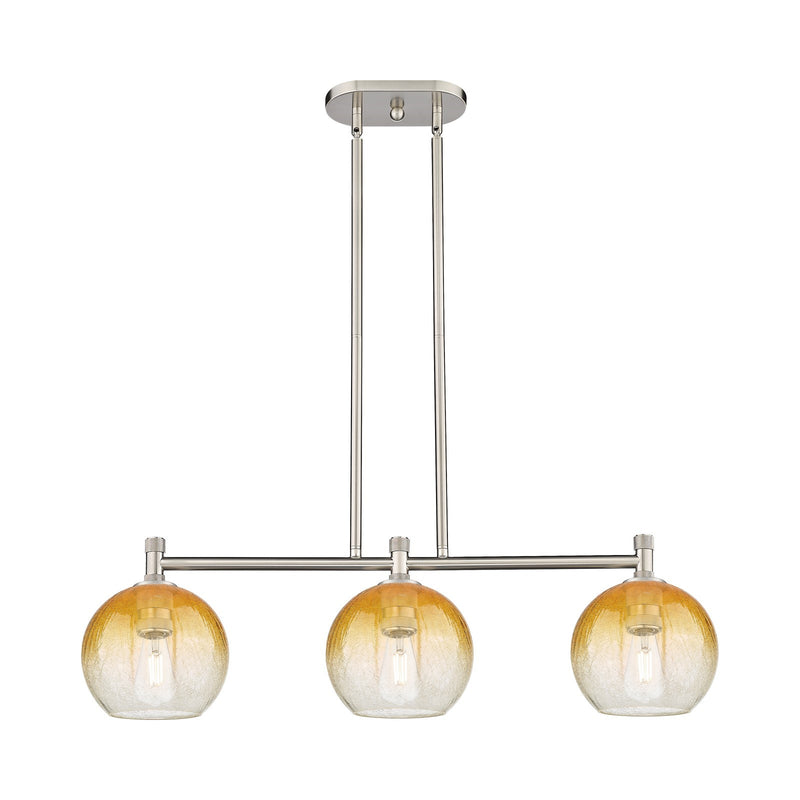 Innovations Brookhaven Globe 34in 3-Light Island Light | Industrial Satin Nickel and Amber Glass | Kitchen Island & Dining | Model 434-3I-SN-G483-8AM