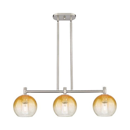 Innovations Brookhaven Globe 34in 3-Light Island Light | Industrial Satin Nickel and Amber Glass | Kitchen Island & Dining | Model 434-3I-SN-G483-8AM