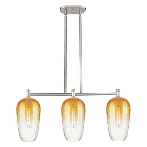 Innovations Brookhaven Flute 34in 3-Light Island Light | Industrial Satin Nickel and Amber Glass | Kitchen Island & Dining | Model 434-3I-SN-G484-7AM