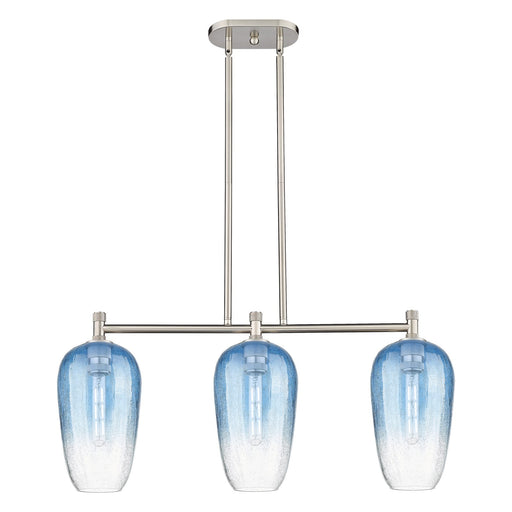 Innovations Brookhaven Flute 34in 3-Light Island Light | Industrial Satin Nickel and Sapphire Blue Glass | Kitchen Island | Model 434-3I-SN-G484-7SB