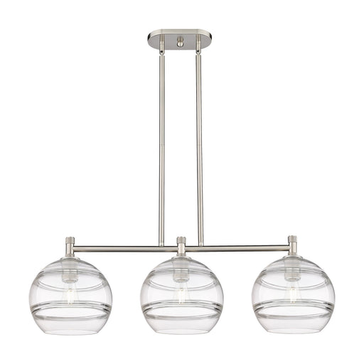 Innovations Rochester 37in 3-Light Island Light | Industrial Satin Nickel and Clear Glass | Kitchen Island & Dining Room | Model 434-3I-SN-G556-10CL