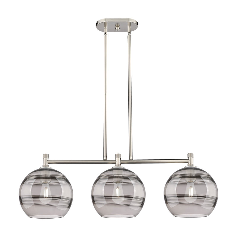 Innovations Rochester 37in 3-Light Island Light | Industrial Satin Nickel and Light Smoke Glass | Kitchen Island & Dining | Model 434-3I-SN-G556-10SM