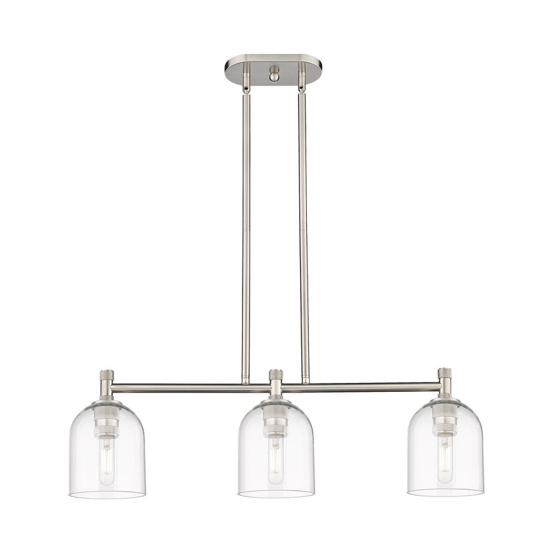 Innovations Bella 32in 3-Light Island Light | Industrial Satin Nickel and Clear Glass | Kitchen Island & Dining Room | Model 434-3I-SN-G558-6CL