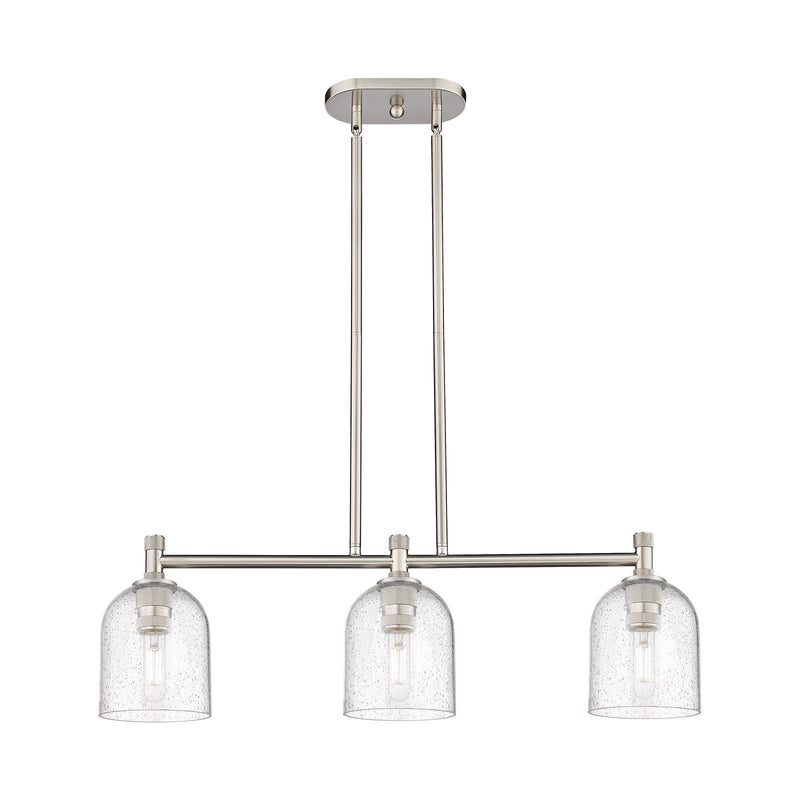 Innovations Bella 32in 3-Light Island Light | Industrial Satin Nickel and Seedy Glass | Kitchen Island & Dining Room | Model 434-3I-SN-G558-6SDY