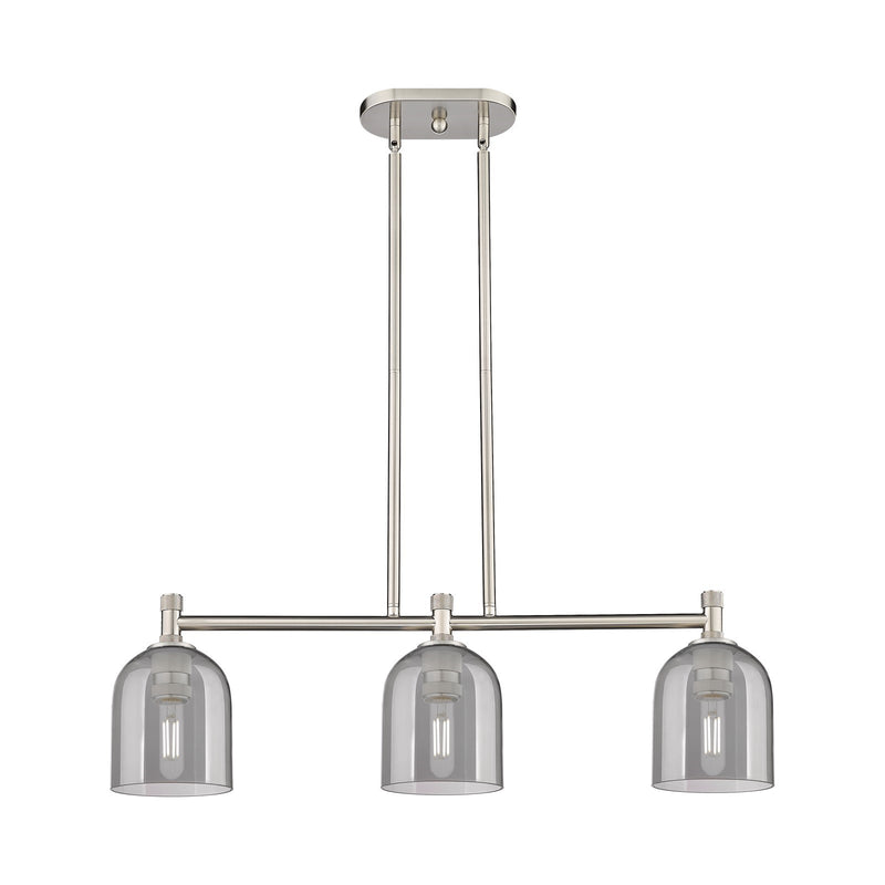 Innovations Bella 33in 3-Light Island Light | Industrial Satin Nickel and Light Smoke Glass | Kitchen Island & Dining Room | Model 434-3I-SN-G558-6SM