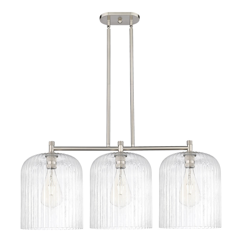 Innovations Crown Point 39in 3-Light Island Light | Industrial Satin Nickel and Clear Glass | Kitchen Island & Dining | Model 434-3I-SN-G559-12CL