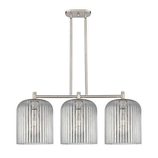 Innovations Crown Point 39in 3-Light Island | Industrial Satin Nickel and Light Smoke Glass | Kitchen Island & Dining | Model 434-3I-SN-G559-12SM