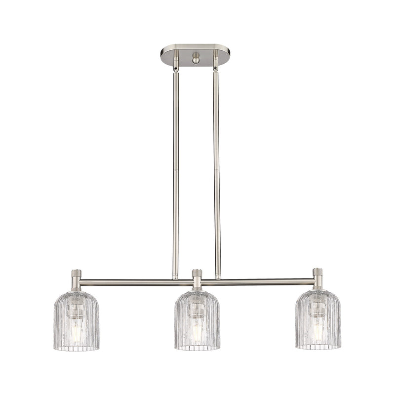 Innovations Crown Point 32in 3-Light Island Light | Industrial Satin Nickel and Clear Glass | Kitchen Island & Dining Room | Model 434-3I-SN-G559-5CL