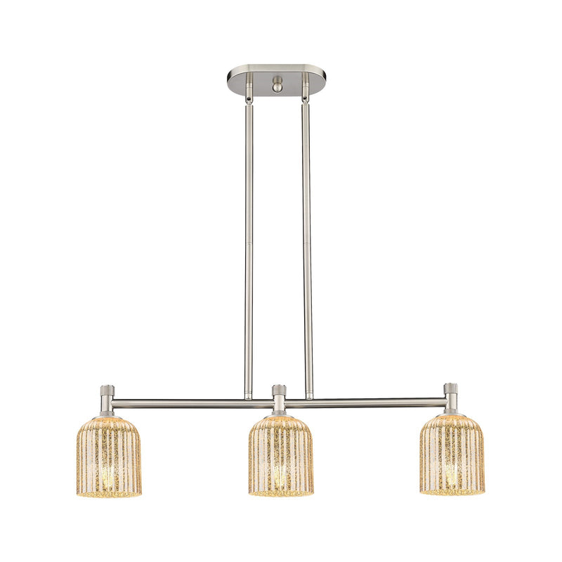 Innovations Crown Point 32in 3-Light Island Light | Industrial Satin Nickel and Mercury Glass | Kitchen Island & Dining | Model 434-3I-SN-G559-5ME