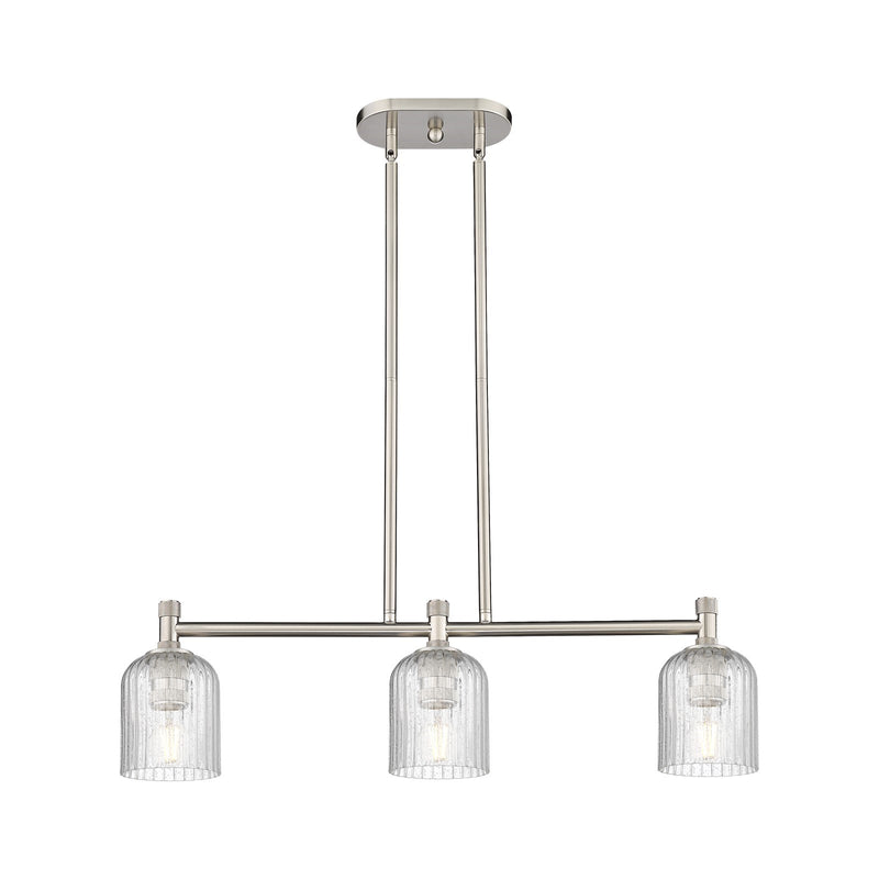 Innovations Crown Point 32in 3-Light Island Light | Industrial Satin Nickel and Seedy Glass | Kitchen Island & Dining | Model 434-3I-SN-G559-5SDY