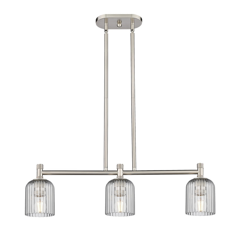 Innovations Crown Point 32in 3-Light Island Light | Industrial Satin Nickel and Light Smoke Glass | Kitchen Island | Model 434-3I-SN-G559-5SM