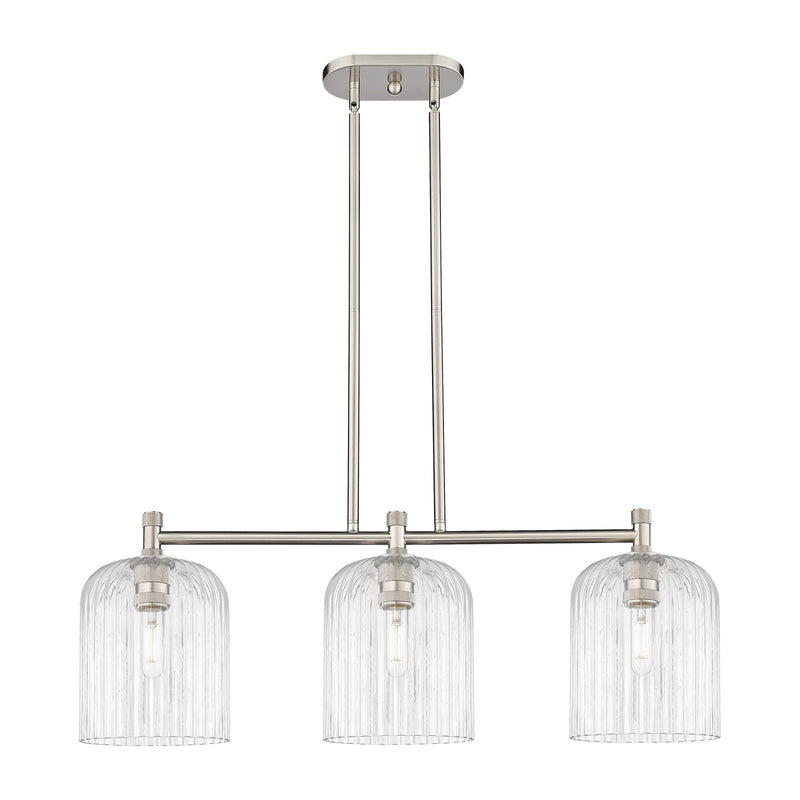 Innovations Crown Point 35in 3-Light Island Light | Industrial Satin Nickel and Clear Glass | Kitchen Island & Dining Room | Model 434-3I-SN-G559-8CL