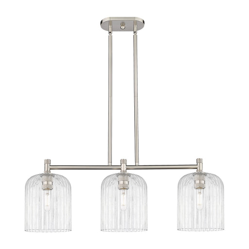 Innovations Crown Point 35in 3-Light Island Light | Industrial Satin Nickel and Clear Glass | Kitchen Island & Dining Room | Model 434-3I-SN-G559-8CL