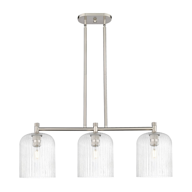 Innovations Crown Point 35in 3-Light Island Light | Industrial Satin Nickel and Seedy Glass | Kitchen Island & Dining | Model 434-3I-SN-G559-8SDY