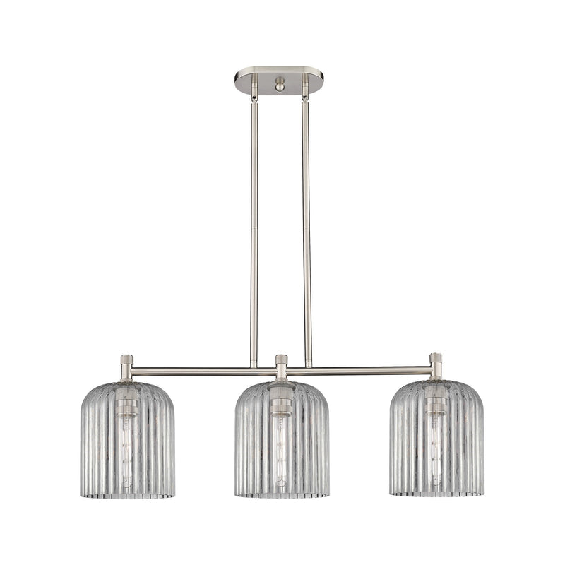Innovations Crown Point 35in 3-Light Island Light | Industrial Satin Nickel and Light Smoke Glass | Kitchen Island | Model 434-3I-SN-G559-8SM
