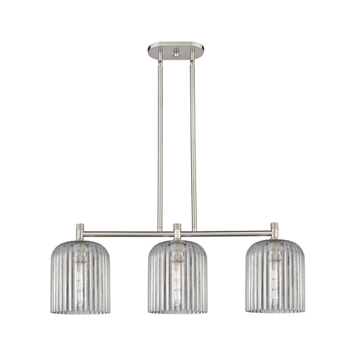 Innovations Crown Point 35in 3-Light Island Light | Industrial Satin Nickel and Light Smoke Glass | Kitchen Island | Model 434-3I-SN-G559-8SM