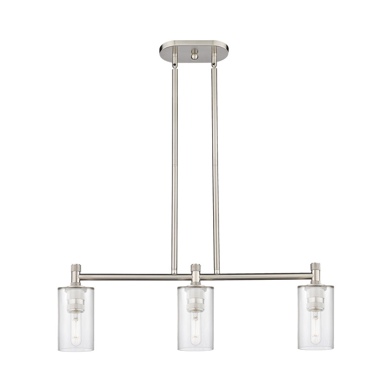 Innovations Clymer 31in 3-Light Island Light | Industrial Satin Nickel and Clear Glass | Kitchen Island & Dining Room | Model 434-3I-SN-G802