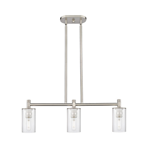 Innovations Clymer 31in 3-Light Island Light | Industrial Satin Nickel and Clear Glass | Kitchen Island & Dining Room | Model 434-3I-SN-G802
