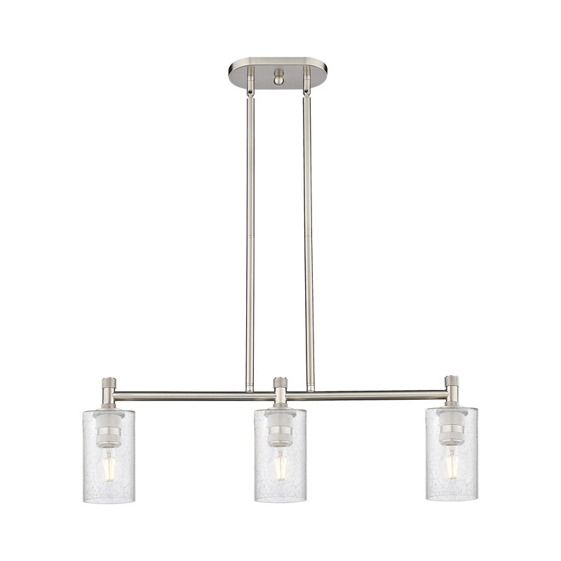 Innovations Clymer 31in 3-Light Island Light | Industrial Satin Nickel and Seedy Glass | Kitchen Island & Dining Room | Model 434-3I-SN-G804