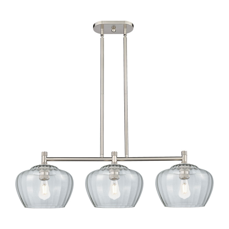 Innovations Fenton 38in 3-Light Island Light | Industrial Satin Nickel and Clear Glass | Kitchen Island & Dining Room | Model 434-3I-SN-G92-L