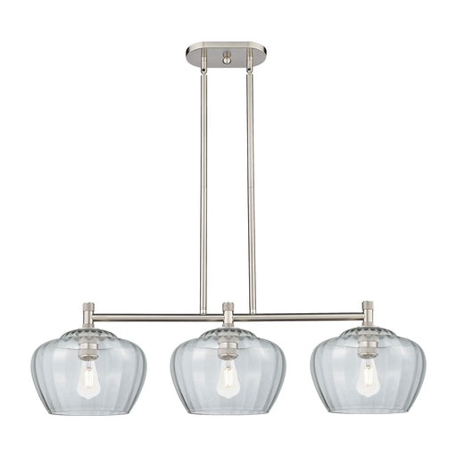 Innovations Fenton 38in 3-Light Island Light | Industrial Satin Nickel and Clear Glass | Kitchen Island & Dining Room | Model 434-3I-SN-G92-L
