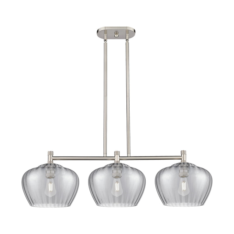 Innovations Fenton 38in 3-Light Island Light | Industrial Satin Nickel and Light Smoke Glass | Kitchen Island & Dining Room | Model 434-3I-SN-G93-L