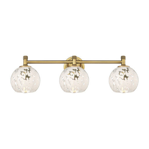 Innovations White Mouchette 24in 3-Light Bath Vanity Light | Industrial Brushed Brass and White Glass | Bathroom & Powder | Model 434-3W-BB-G1216-6WM