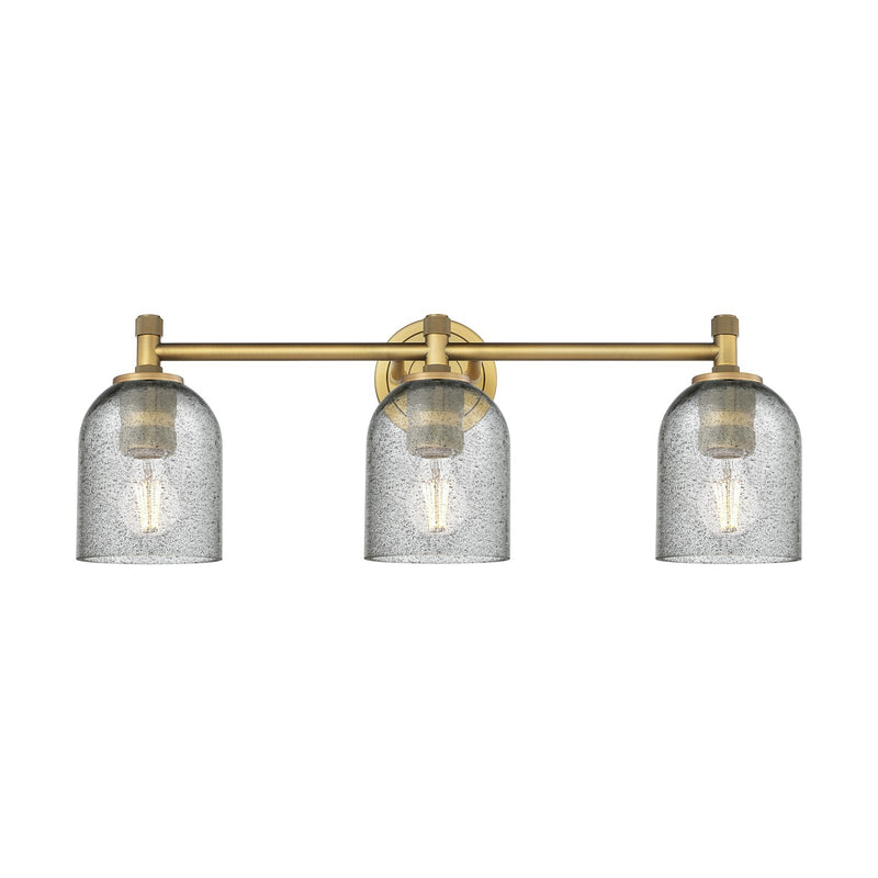 Innovations Caledonia 23in 3-Light Bath Vanity Light | Industrial Brushed Brass and Charcoal Glass | Bathroom & Powder Room | Model 434-3W-BB-G257