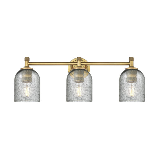 Innovations Caledonia 23in 3-Light Bath Vanity Light | Industrial Brushed Brass and Charcoal Glass | Bathroom & Powder Room | Model 434-3W-BB-G257