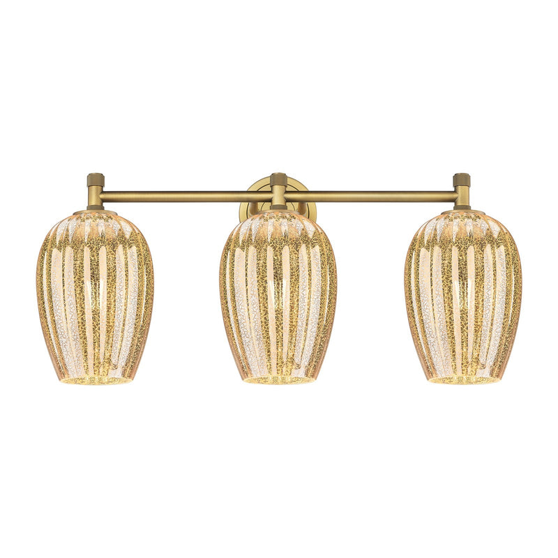 Innovations Preston Flute 24in 3-Light Bath Vanity Light | Industrial Brushed Brass and Mercury Glass | Bathroom & Powder | Model 434-3W-BB-G457-6ME