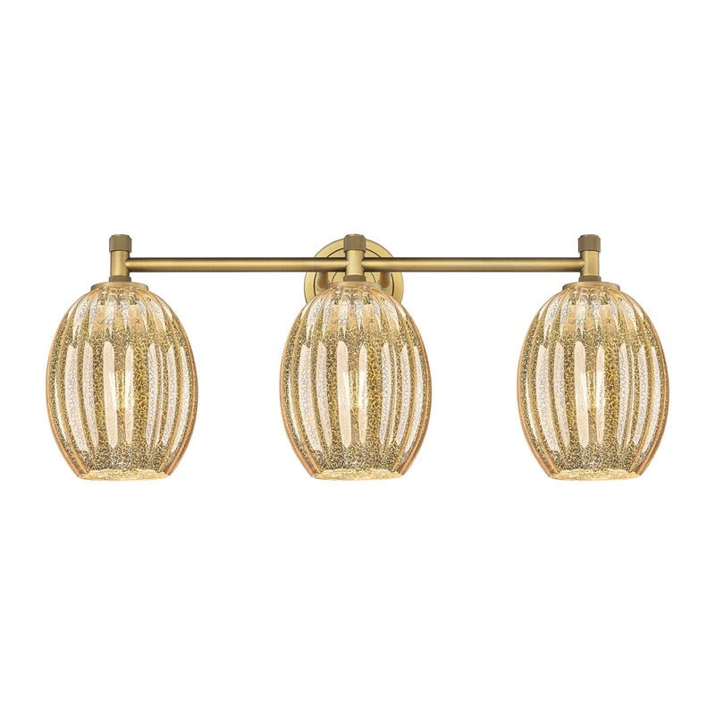 Innovations Preston Bulb 24in 3-Light Bath Vanity | Industrial Brushed Brass and Mercury Glass | Bathroom Vanity Light | Model 434-3W-BB-G459-6ME