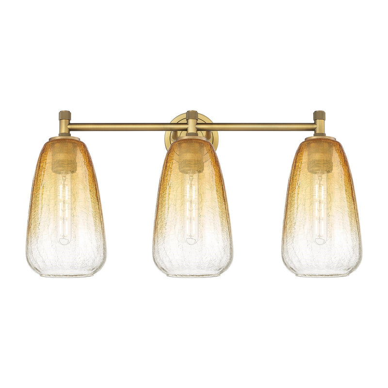 Innovations Brookhaven Almond 24in 3-Light Bath Vanity Light | Industrial Brushed Brass and Amber Glass | Bathroom Vanity | Model 434-3W-BB-G480-6AM