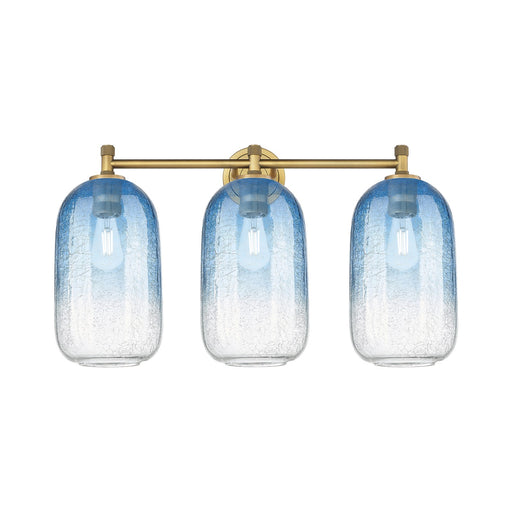 Innovations Brookhaven Cloche 25in 3-Light Bath Vanity Light | Industrial Brushed Brass and Sapphire Blue Glass | Bathroom | Model 434-3W-BB-G482-7SB