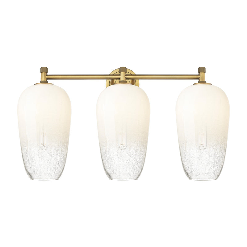 Innovations Brookhaven Flute 25in 3-Light Bath Vanity Light | Industrial Brushed Brass and Opal Glass | Bathroom Vanity | Model 434-3W-BB-G484-7OP