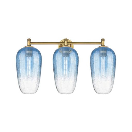 Innovations Brookhaven Flute 25in 3-Light Bath Vanity | Industrial Brushed Brass and Sapphire Blue Glass | Bathroom | Model 434-3W-BB-G484-7SB