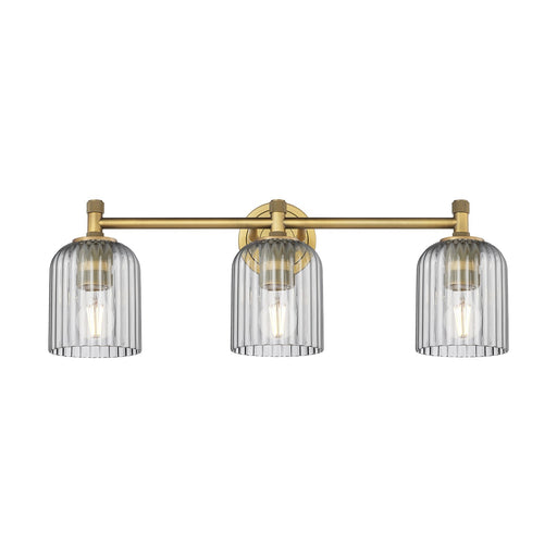 Innovations Crown Point 23in 3-Light Bath Vanity | Industrial Brushed Brass and Light Smoke Glass | Bathroom & Powder Room | Model 434-3W-BB-G559-5SM