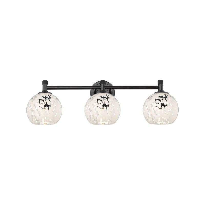 Innovations 23.75in 3-Light Bath Vanity | Industrial Matte Black and White Mouchette Glass | Bathroom & Powder Room | Model 434-3W-BK-G1216-6WM