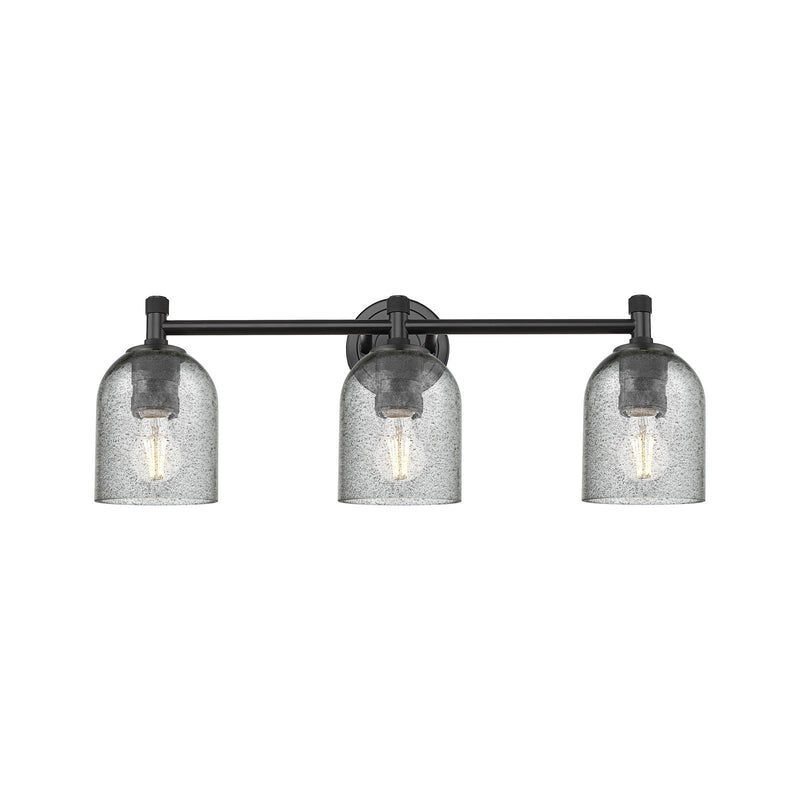 Innovations Caledonia 23in 3-Light Bath Vanity Light | Industrial Matte Black and Charcoal Glass | Bathroom & Powder Room | Model 434-3W-BK-G257
