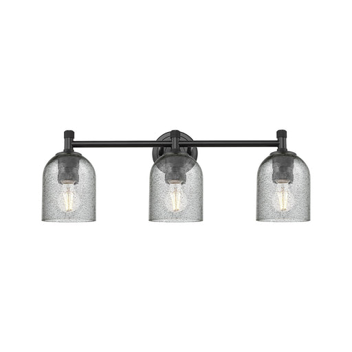 Innovations Caledonia 23in 3-Light Bath Vanity Light | Industrial Matte Black and Charcoal Glass | Bathroom & Powder Room | Model 434-3W-BK-G257