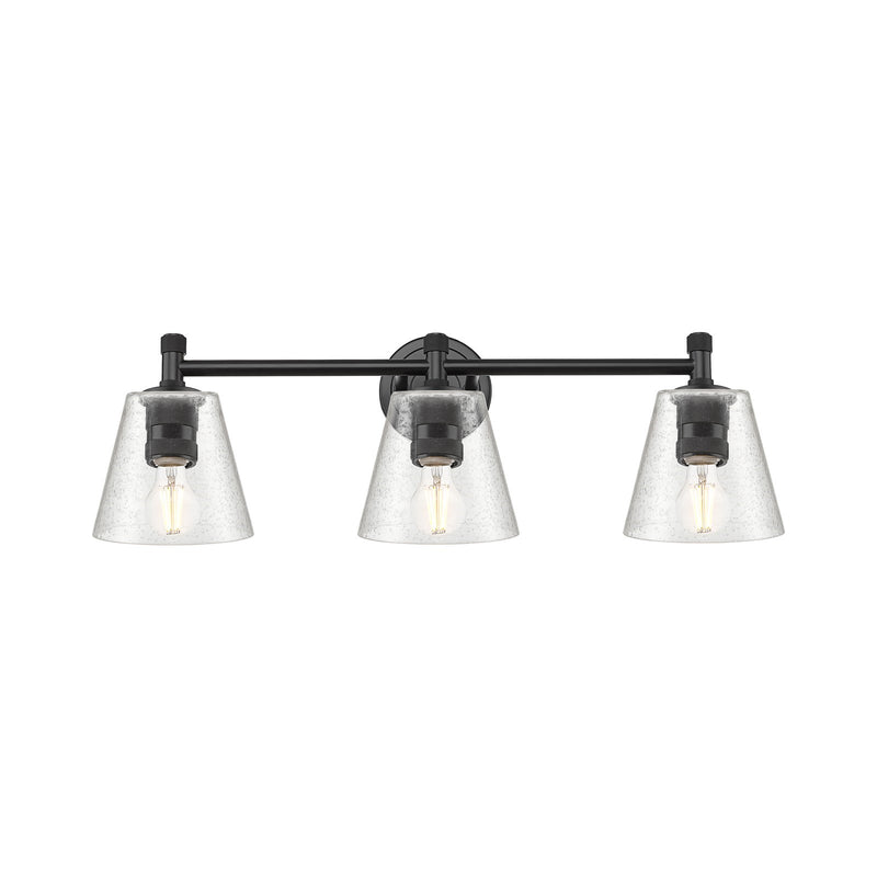 Innovations Caton 24in 3-Light Bath Vanity | Industrial Matte Black and Frosted Glass | Bathroom & Powder Room | Model 434-3W-BK-G454