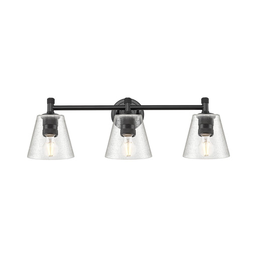 Innovations Caton 24in 3-Light Bath Vanity | Industrial Matte Black and Frosted Glass | Bathroom & Powder Room | Model 434-3W-BK-G454