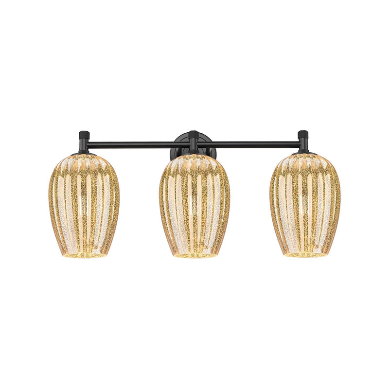 Innovations Preston Flute 24in 3-Light Bath Vanity | Industrial Matte Black and Mercury Glass | Bathroom & Powder Room | Model 434-3W-BK-G457-6ME