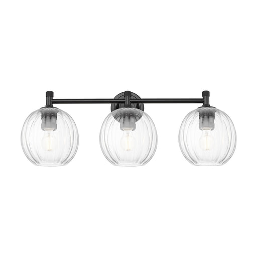 Innovations Preston Globe 25in 3-Light Bath Vanity | Industrial Matte Black and Clear Glass | Bathroom & Powder Room | Model 434-3W-BK-G458-7CL