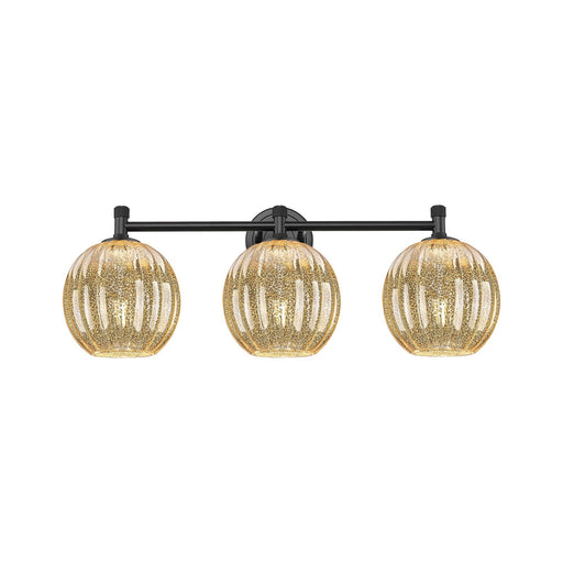 Innovations Preston Globe 25in 3-Light Bath Vanity | Industrial Matte Black and Mercury Glass | Bathroom & Powder Room | Model 434-3W-BK-G458-7ME