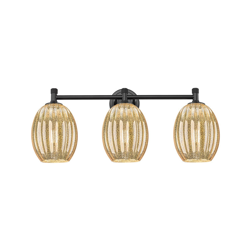 Innovations Preston Bulb 24in 3-Light Bath Vanity | Industrial Matte Black and Mercury Glass | Bathroom Vanity | Model 434-3W-BK-G459-6ME