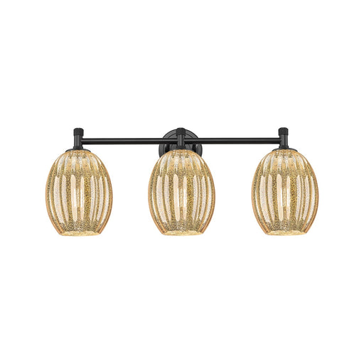Innovations Preston Bulb 24in 3-Light Bath Vanity | Industrial Matte Black and Mercury Glass | Bathroom Vanity | Model 434-3W-BK-G459-6ME