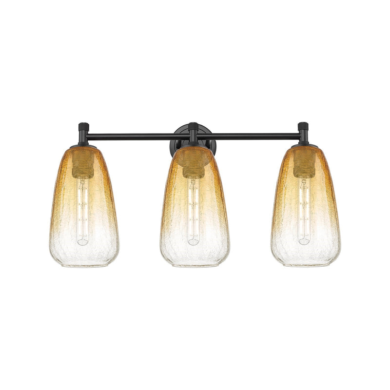 Innovations Brookhaven Almond 24in 3-Light Bath Vanity | Industrial Matte Black and Amber Glass | Bathroom Vanity | Model 434-3W-BK-G480-6AM